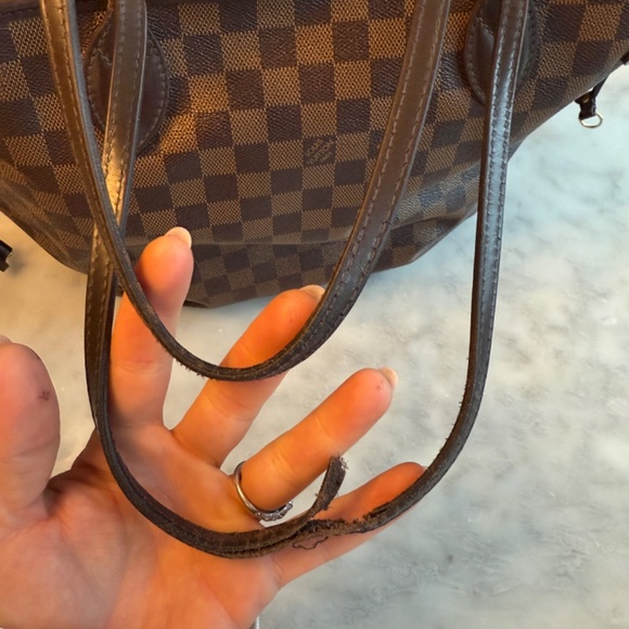 Louis Vuitton Neverfull PM Damier Ebene Brown Coated Canvas with Red Tote Bag - Picture 5 of 10
